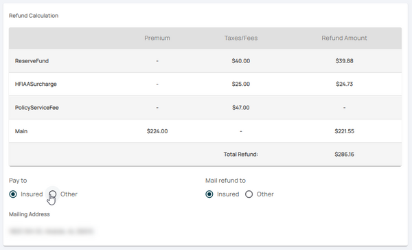 Confirm who will receive the refund and where it should be sent.