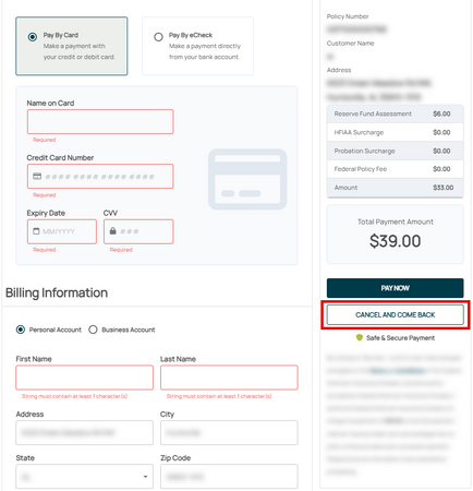 Policy changes allow the user to cancel and return to the policy