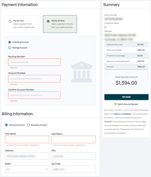 Required electronic check fields are outlined in red